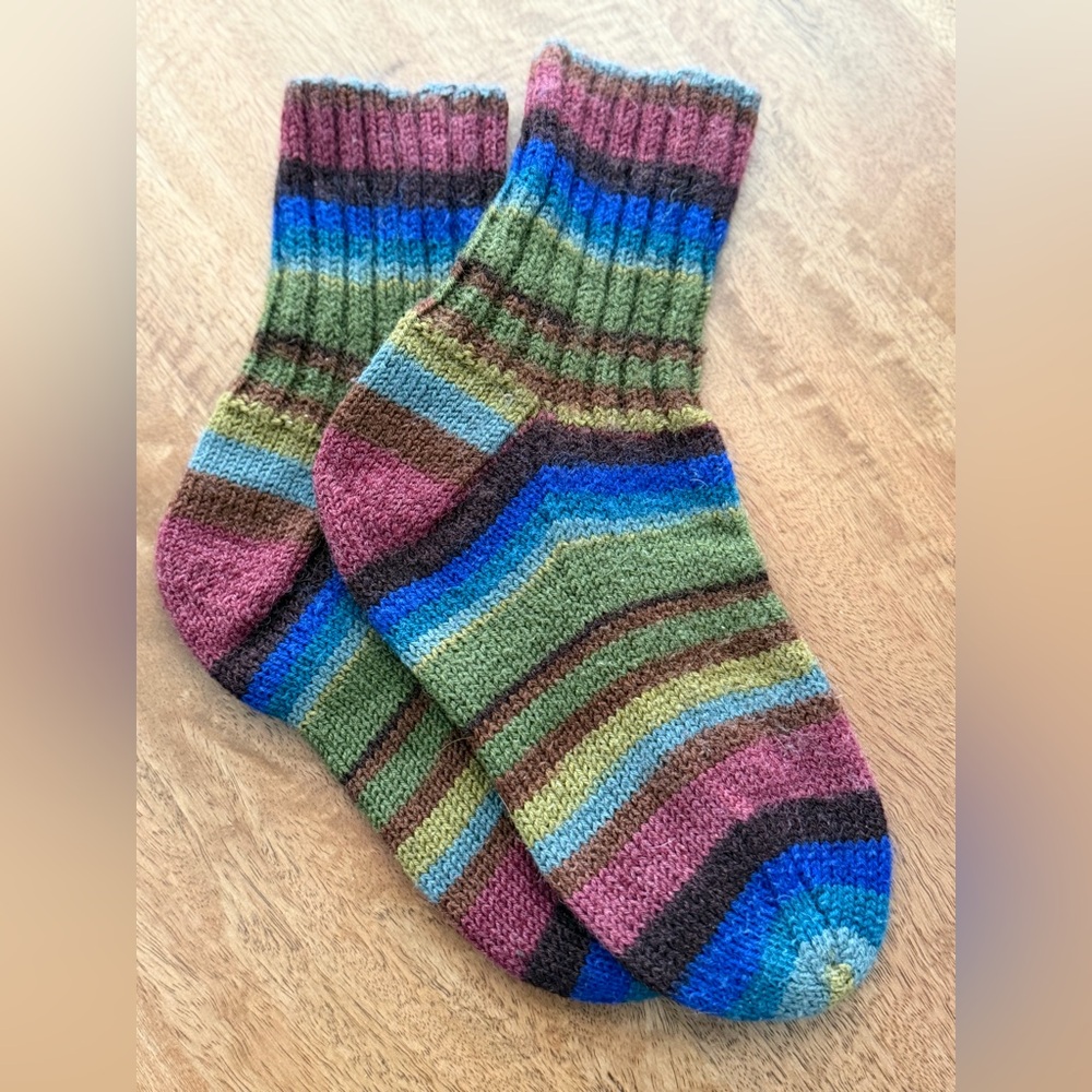 Hand knit women’s wool striped socks